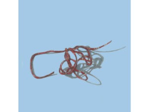 Hatton Daniels Zweigelt Mokelumne Glen 2018; a sky-blue square label with a central image of what appears to be a piece of pink tangled wire