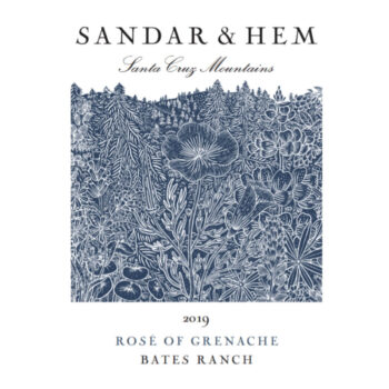 Bates Ranch Rosé 2019; monotone abstract flower picture. Sandar & Hem vineyard, black text on white