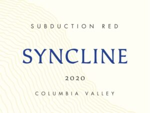 Syncline Subduction 2019; A white rectangular label overlaid with yellow wavy lines. Mainly black text, with 'Syncline' across the middle in deep blue