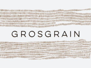 Grosgrain Philips Vineyard Albariño 2021; A very simple white rectangular label, with wavy horizontal stripes above and below the worg 'GROSGRAIN'. Each stripe is composed of short vertical brown bars.