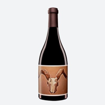 Disciples Red Wine 2018; Large gold rectanglar label with a yellow border, showing a white animal skull with large brown swept back horns