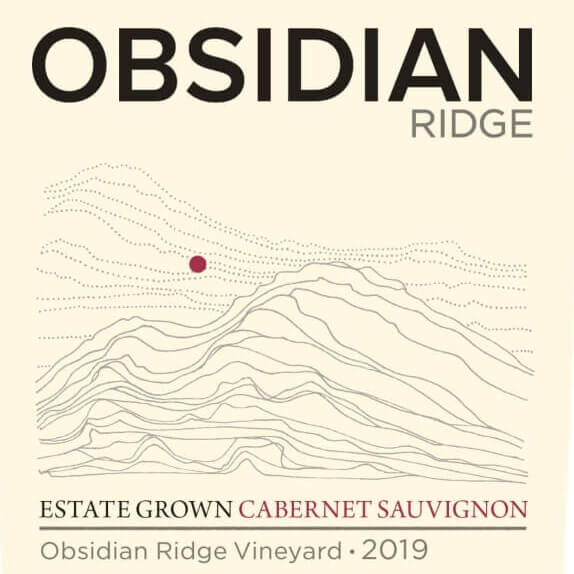 obsidian ridge wine label grey mountains on white background