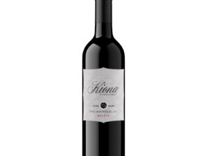 Kiona Malbec 2018; A white rectangular label with mainly black text. The text overlays a dark grey line drawing of many hills