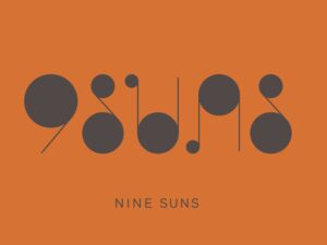 Nine Suns Sunbird 2018 label: Bright orange label with a black disc towards the top with black text beneath. Monochrome picture of a bird towards the bottom.